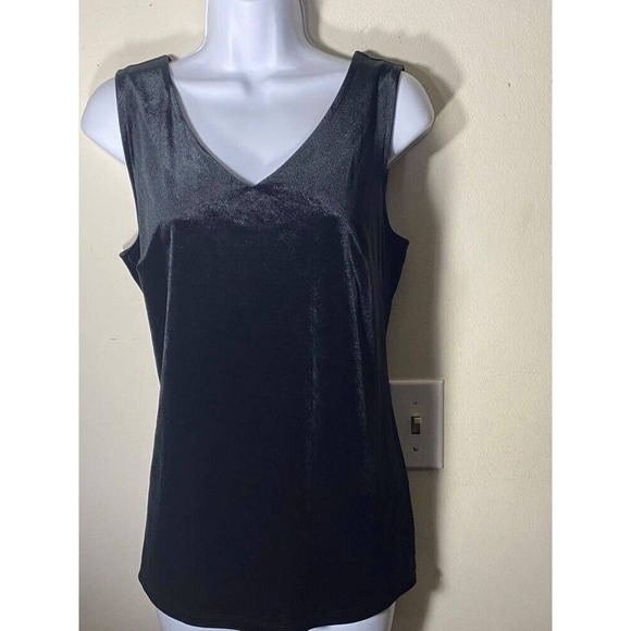 Women's Velvet V-Neck Tank Top Charter Club Black Size M New With Tags - Picture 2 of 11
